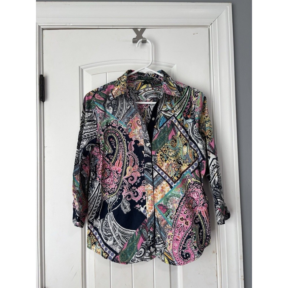 Lauren Ralph Lauren Womens Multicolor Paisley Button Front Shirt Size Small